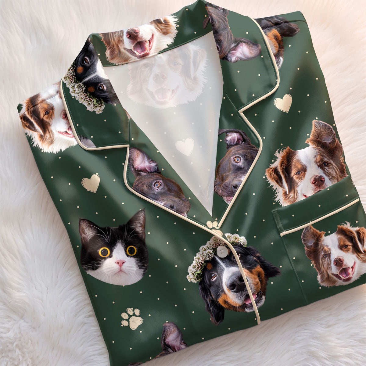 Custom Pet Face Satin Pajamas Personalised Photo Dog Cat PJs Women Long Sleeve Set