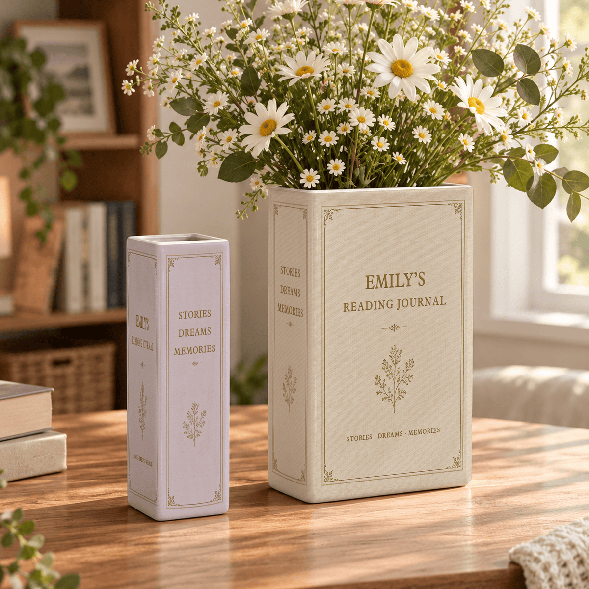 Custom Book Vase Reading Journal Botanical Floral Acrylic Flower Holder Centerpiece