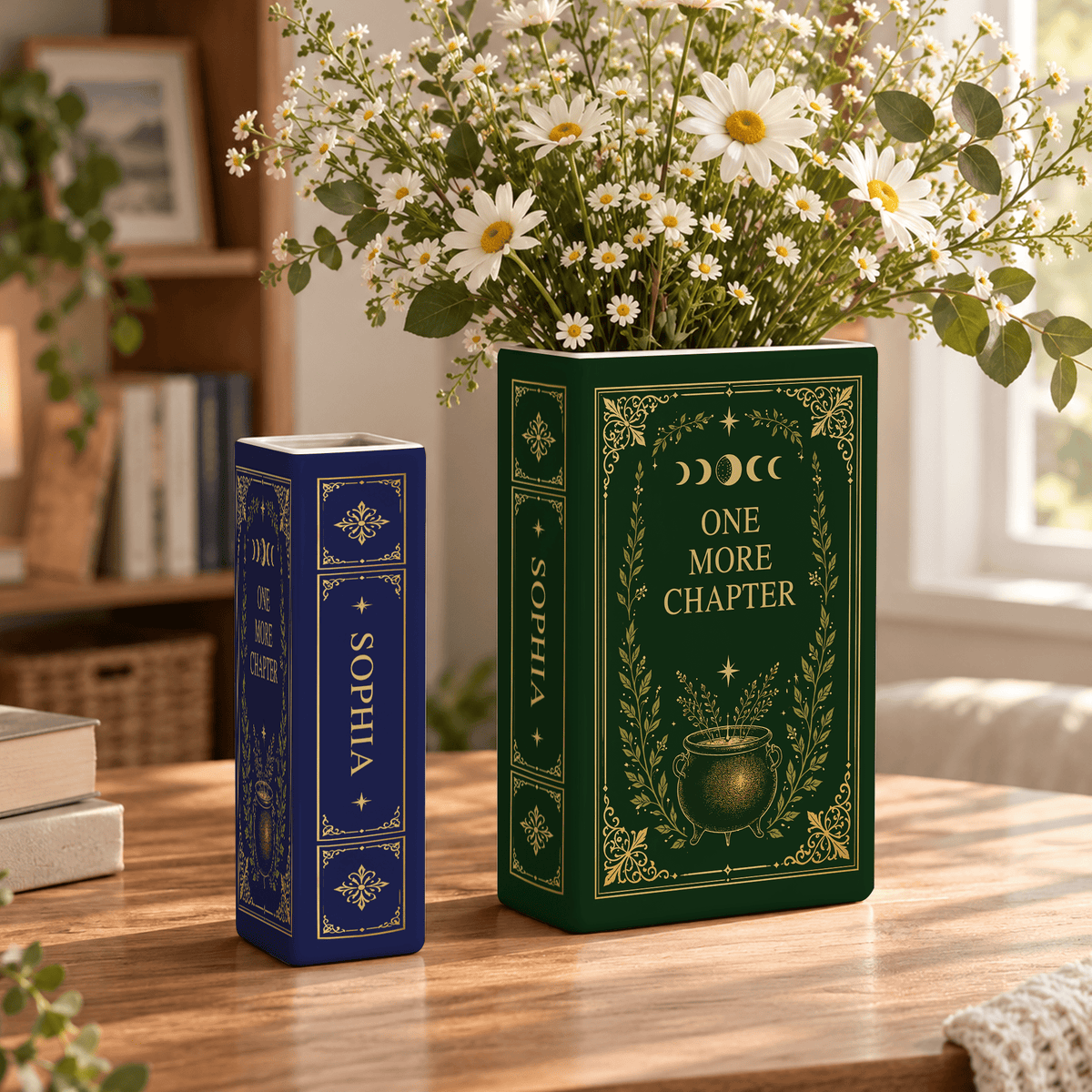 Custom Book Flower Vase One More Chapter Spooky Halloween Floral Bookish Decor Gift