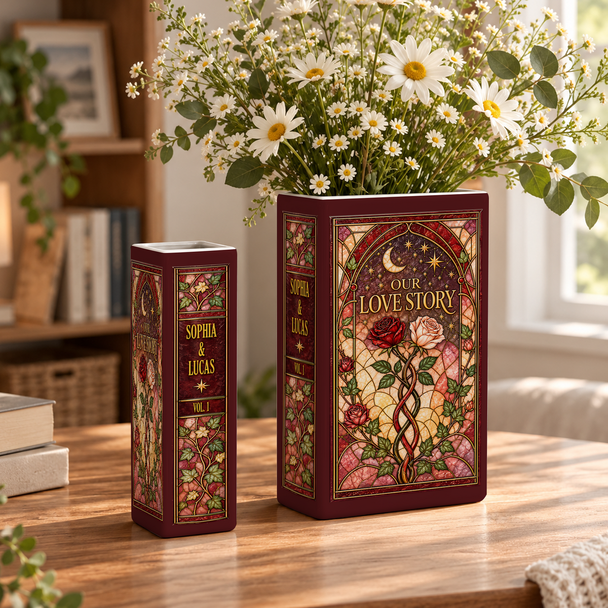 Custom Wedding Book Vase Stained Glass Roses Ceramic Flower Tabletop Floral Planter Pot