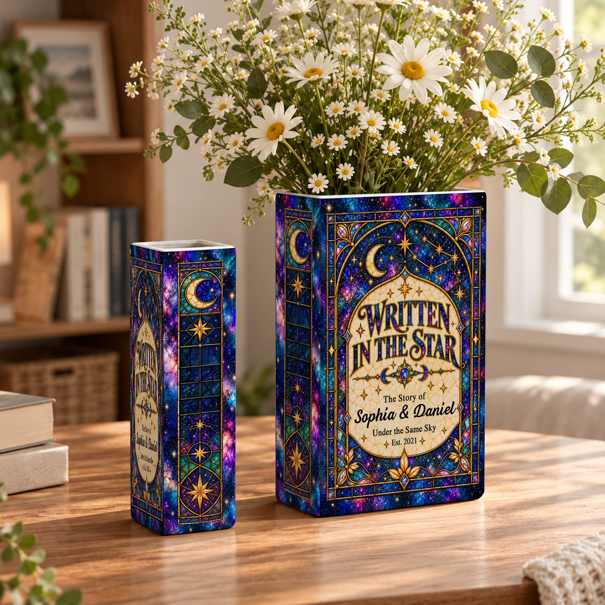 Custom Wedding Book Vase Celestial Galaxy Starry Sky Ceramic Flower Tabletop Holder