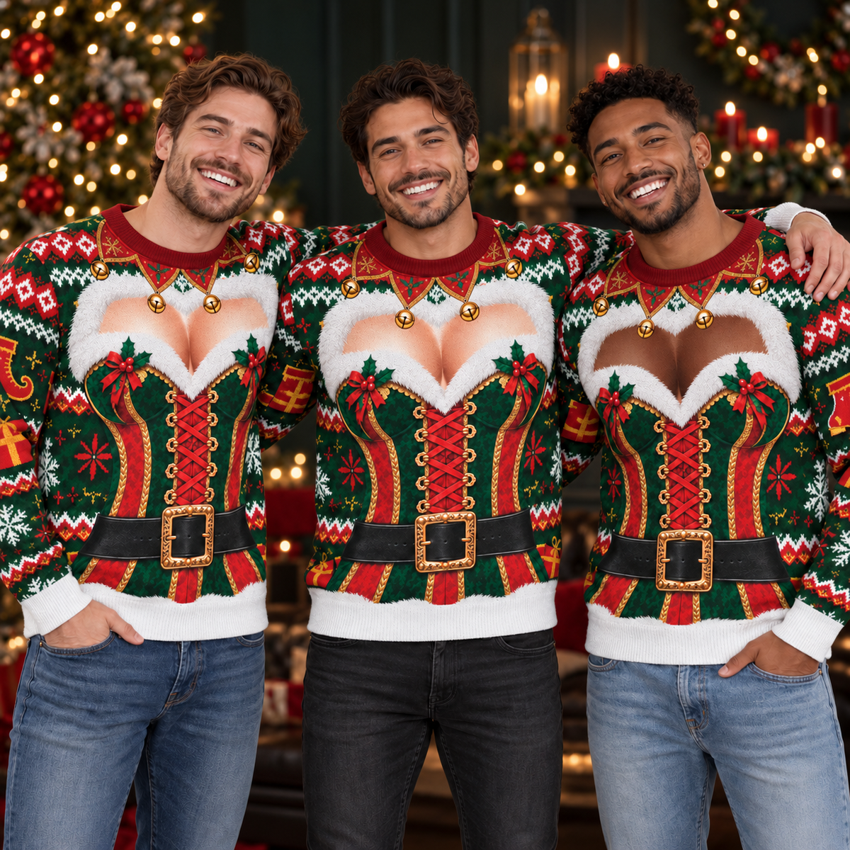 Funny Ugly Christmas Sweater Custom Skin Tone Sexy Cleavage Graphic Xmas Party Sweatshirt