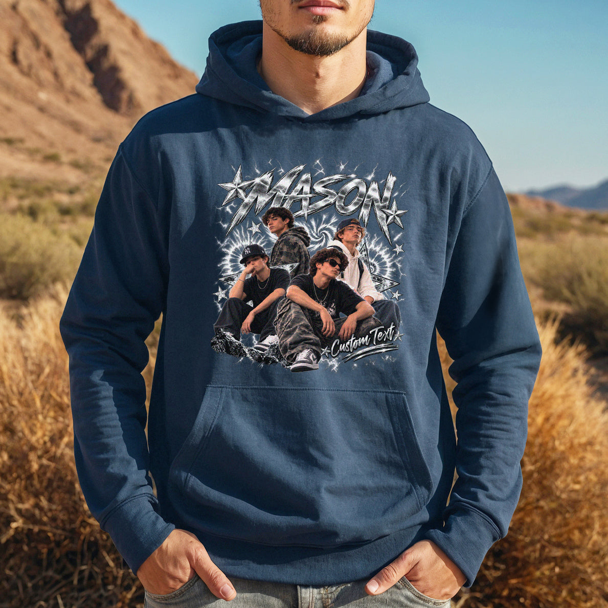 Custom Vintage Photo Collage T Shirt Unisex Lightning Star Graphic Tee Clothing Top