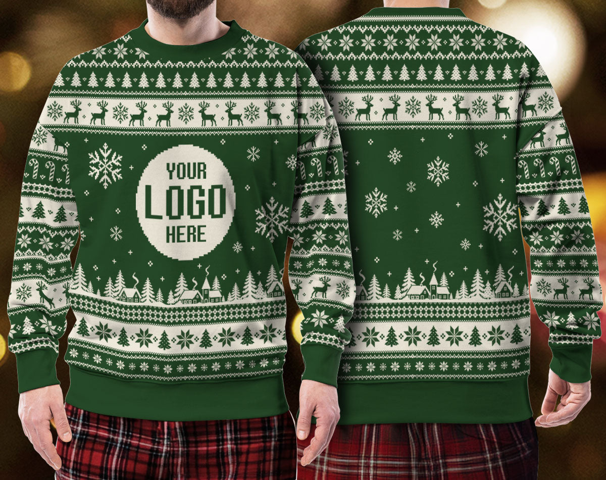 Custom Logo Ugly Christmas Sweater Reindeer Fair Isle Pattern Holiday Jumper
