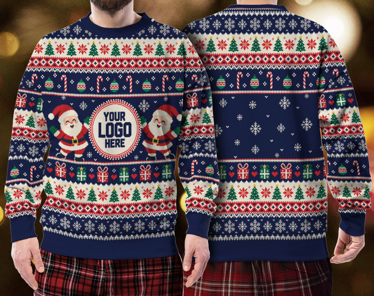 Custom Logo Ugly Christmas Sweater Santa Claus Christmas Tree Holiday Jumper