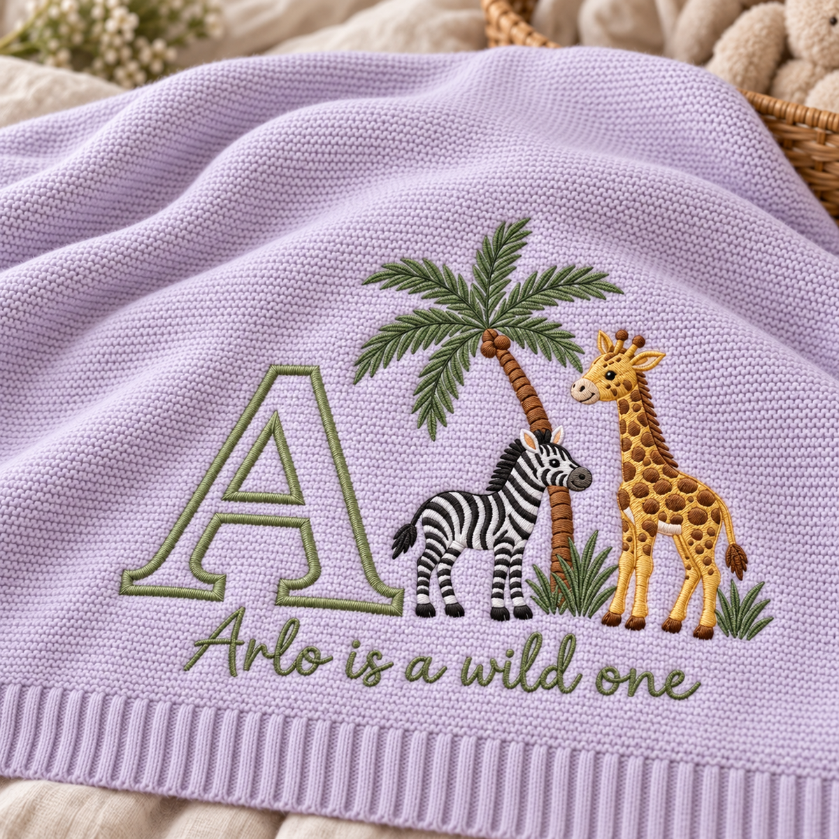 Personalized Embroidered Baby Blanket Custom Initial Wild One Knit Nursery Blanket