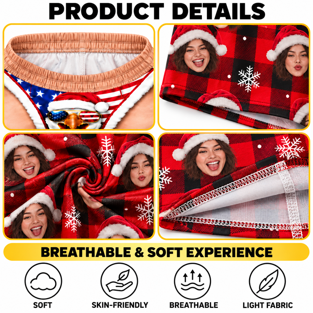 Custom Face Christmas Pajama Pants American Eagle Thong Underwear Novelty Bottoms