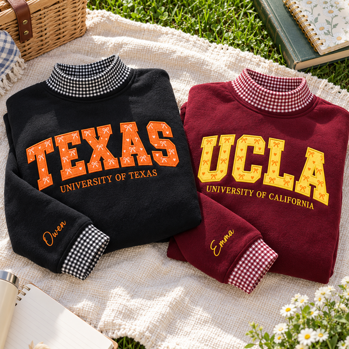 Custom University Mockneck Sweatshirt Personalised Embroidered Name School College Shirt