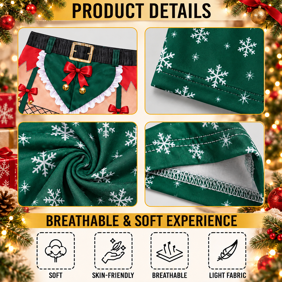 Custom Christmas Elf Snowflake Bow Bell Funny Pajamas Open Back Chaps Loungewear Pants