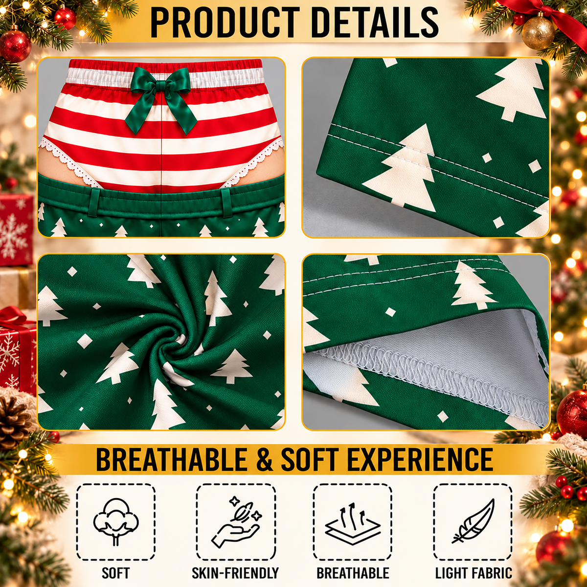 Custom Christmas Tree Striped Ribbon Bow Ho Ho Ho Men Pajama Pants Sleepwear Bottoms