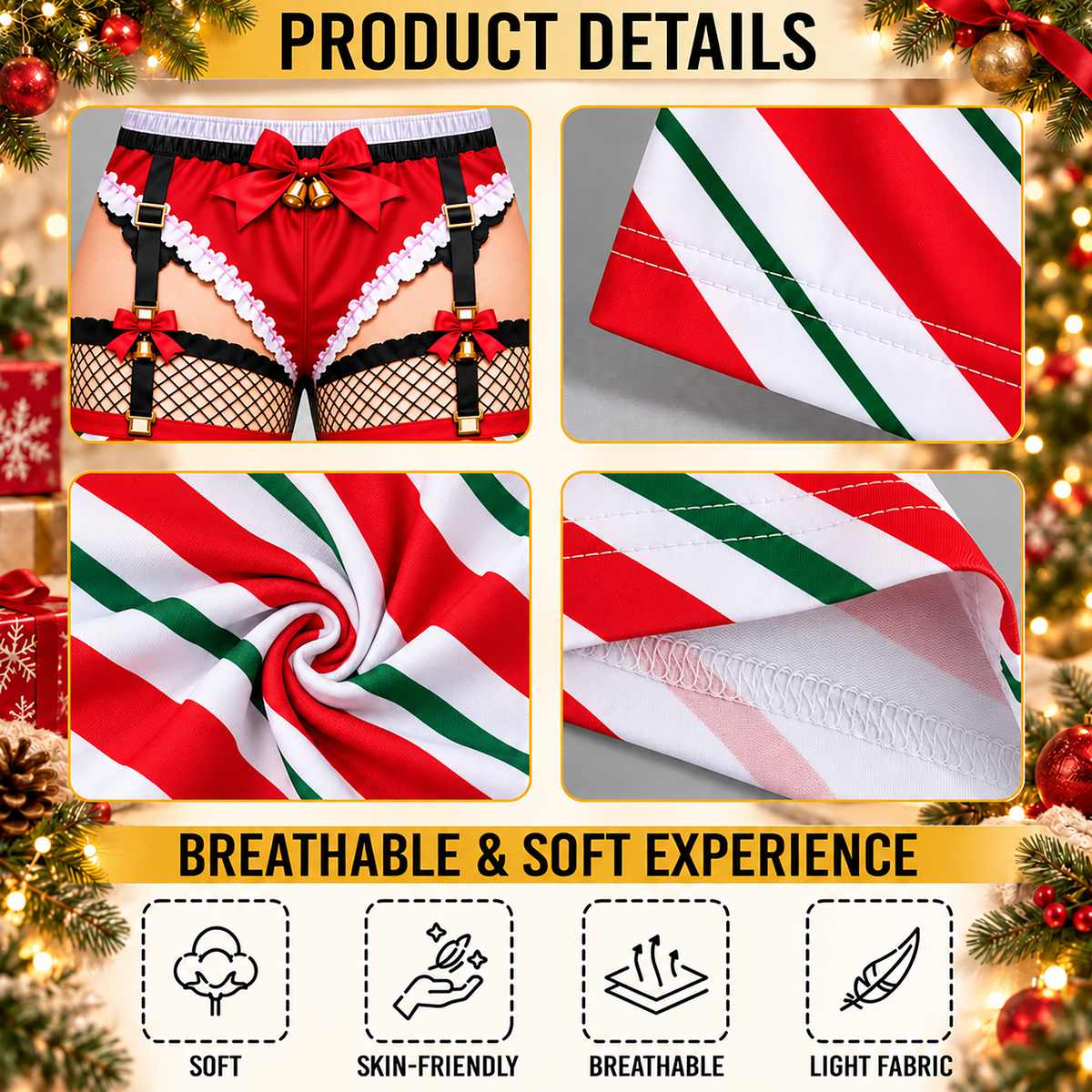 Custom Christmas Candy Cane Striped Garter Fishnet Men Pajama Pants Sleepwear Bottoms