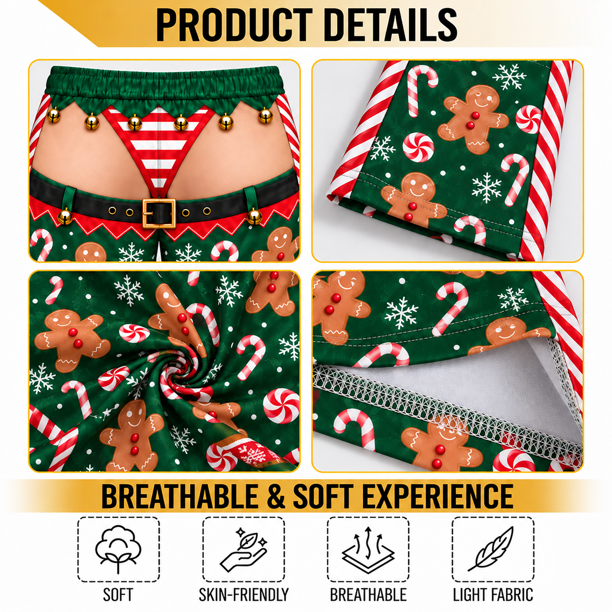 Custom Christmas Gingerbread Man Candy Cane Elf Thong Men Pajama Pants Sleepwear