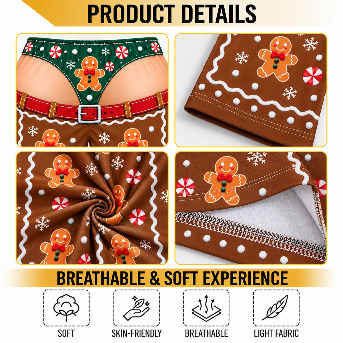 Custom Christmas Gingerbread Cookie Belt Thong Men Pajama Pants Sleepwear Bottoms