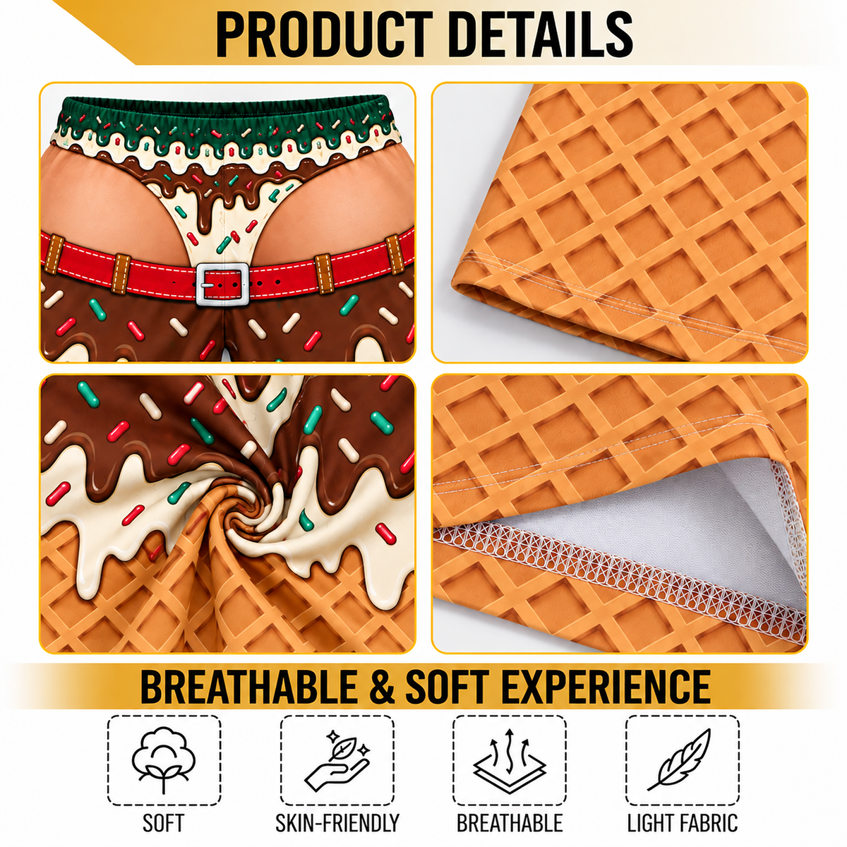Custom Christmas Waffle Cone Chocolate Sprinkles Thong Men Pajama Pants Sleepwear
