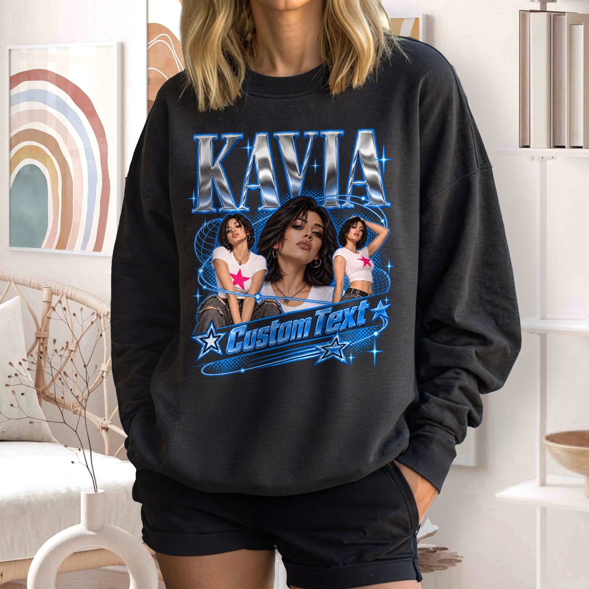 Custom Photo T-Shirt Y2K Star Glow Graphic Tee Personalized Picture Name Apparel