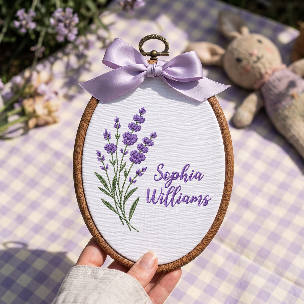 Custom Baby Name Lavender Stems Floral Branches Embroidery Hoop Art Nursery Decor Keepsake