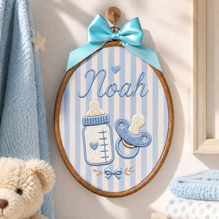Handmade Baby Bottle Pacifier Embroidery Hoop Art Custom Nursery Wall Decor Keepsake