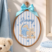 Handmade Baby Name Rocking Cradle Teddy Bear Embroidery Hoop Art Nursery Keepsake