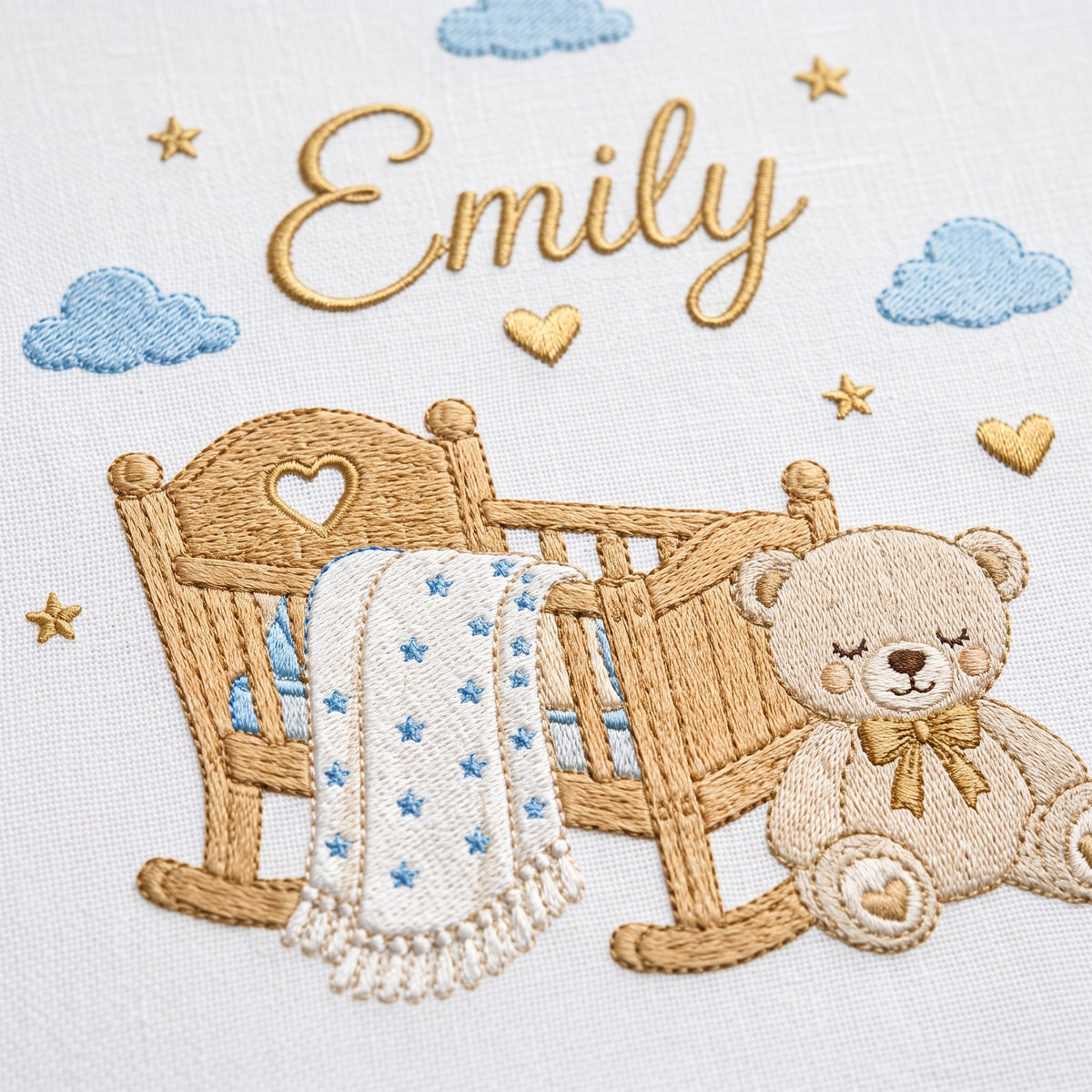 Personalized Baby Name Rocking Cradle Teddy Bear Stars Embroidery Hoop Art Keepsake
