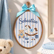Custom Baby Name Rocking Horse Teddy Bear Toys Embroidery Hoop Art Nursery Keepsake