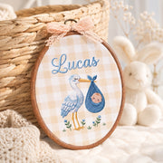 Handmade Baby Name Stork Bird Bundle Embroidery Hoop Art Custom Nursery Decor Keepsake