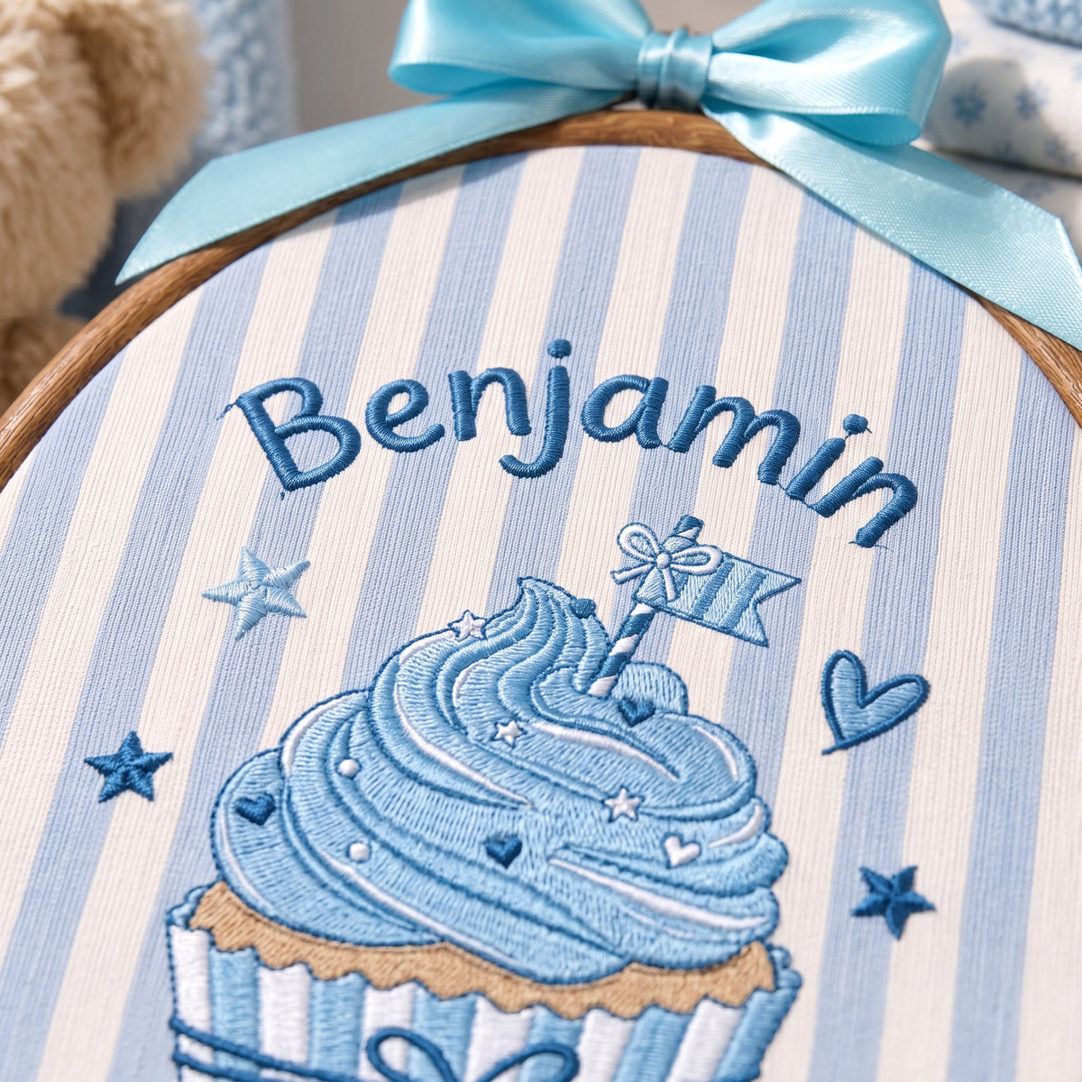 Custom Baby Name Cupcake Embroidery Hoop Art Nursery Wall Decor Personalized Keepsake