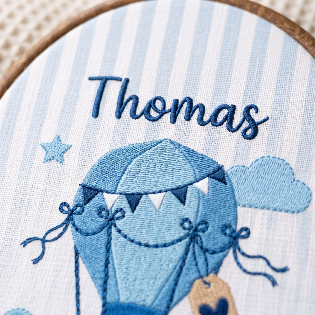 Personalized Baby Name Bear Balloon Embroidery Hoop Art Custom Nursery Decor Keepsake