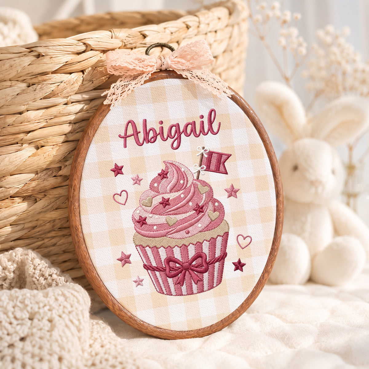 Personalized Baby Name Sweet Cupcake Embroidery Hoop Art Custom Nursery Decor Keepsake