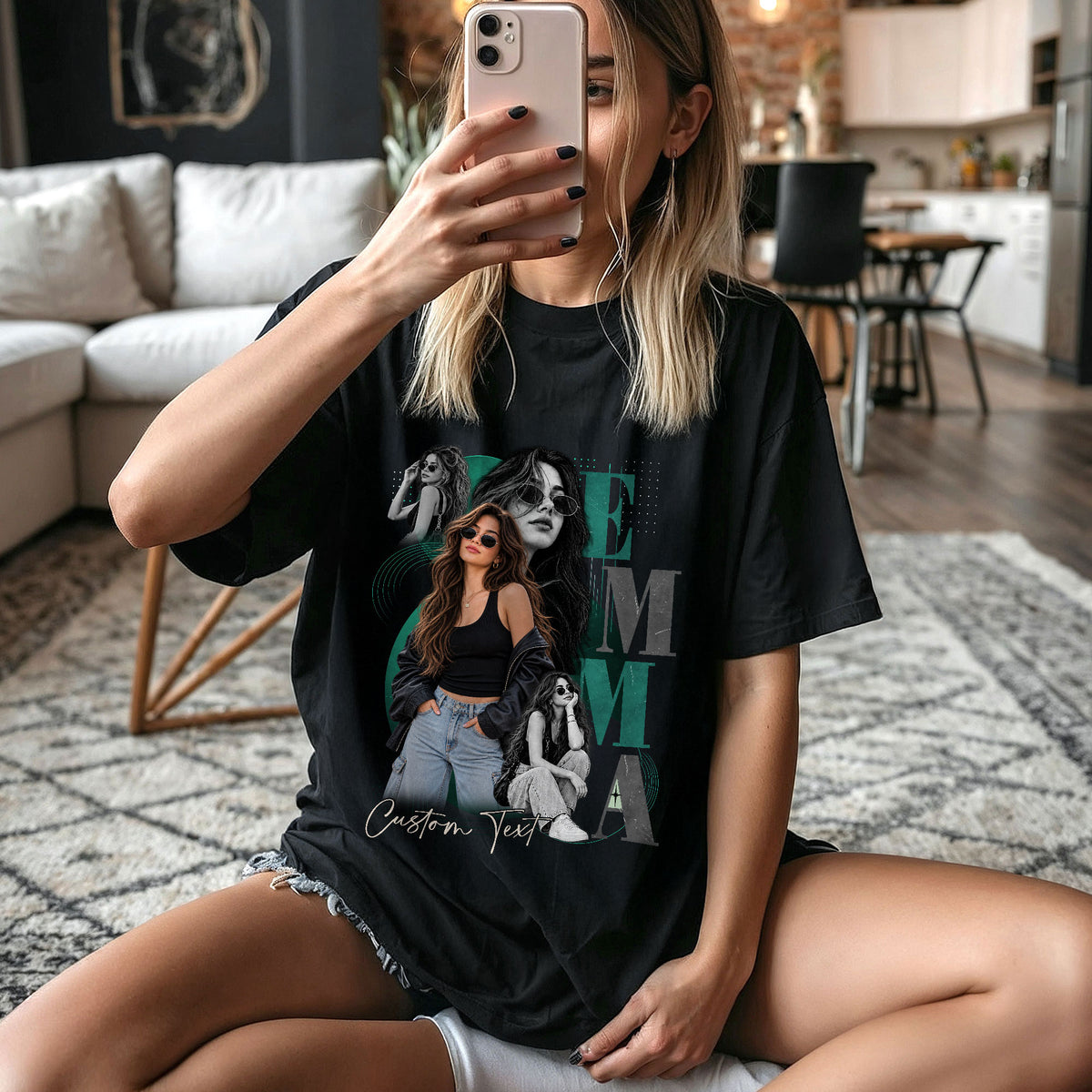 Custom Photo T-Shirt Vintage Rap Tee Graphic Shirt Custom Name Picture Collage Oversized