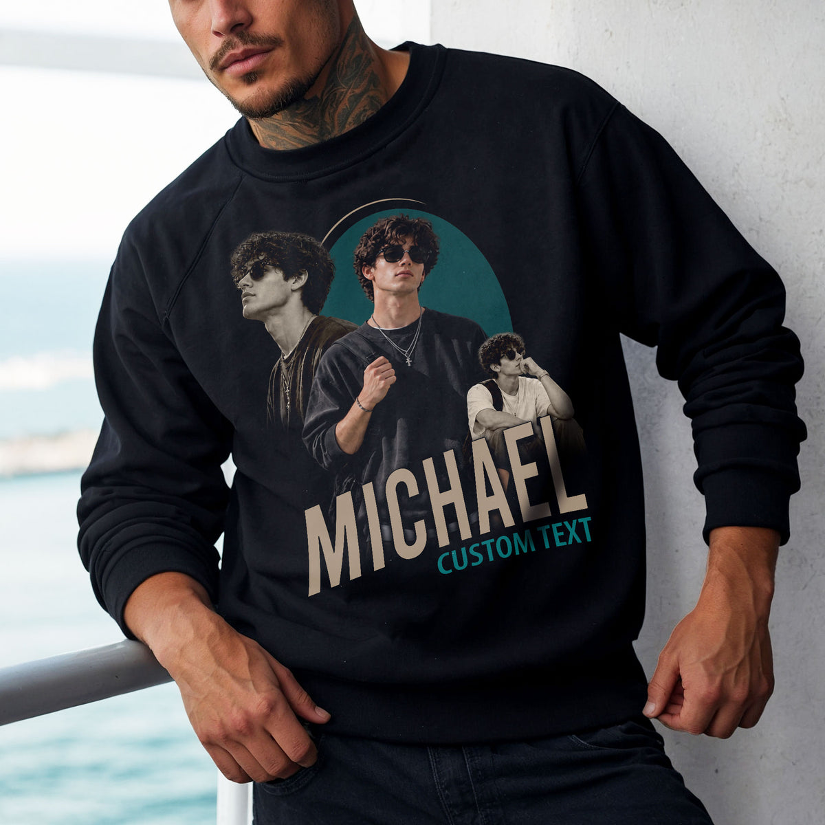 Custom Photo T-Shirt Vintage Oval Graphic Shirt Personalized Picture Bracket Name Custom Tee