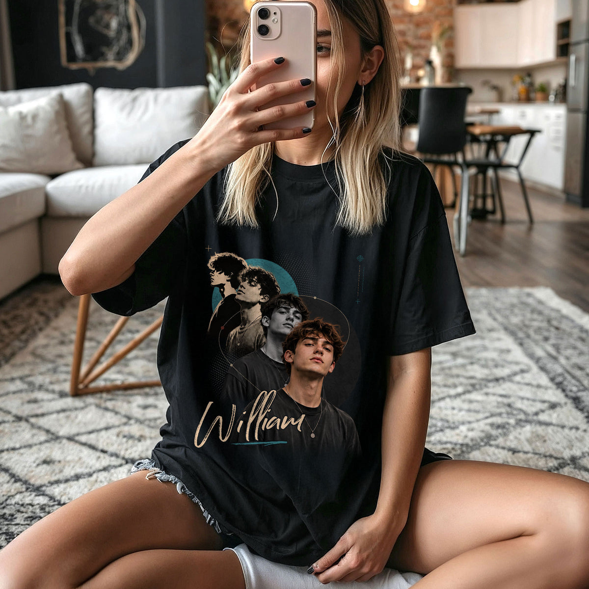 Custom Photo T-Shirt Vintage Cursive Script Graphic Tee Personalized Picture Name Shirt