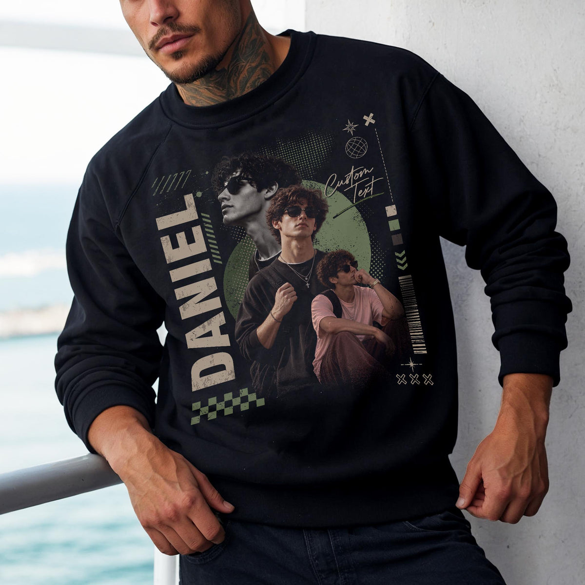 Custom Photo T-Shirt Vintage Streetwear Graphic Shirt Personalized Picture Collage Name Tee