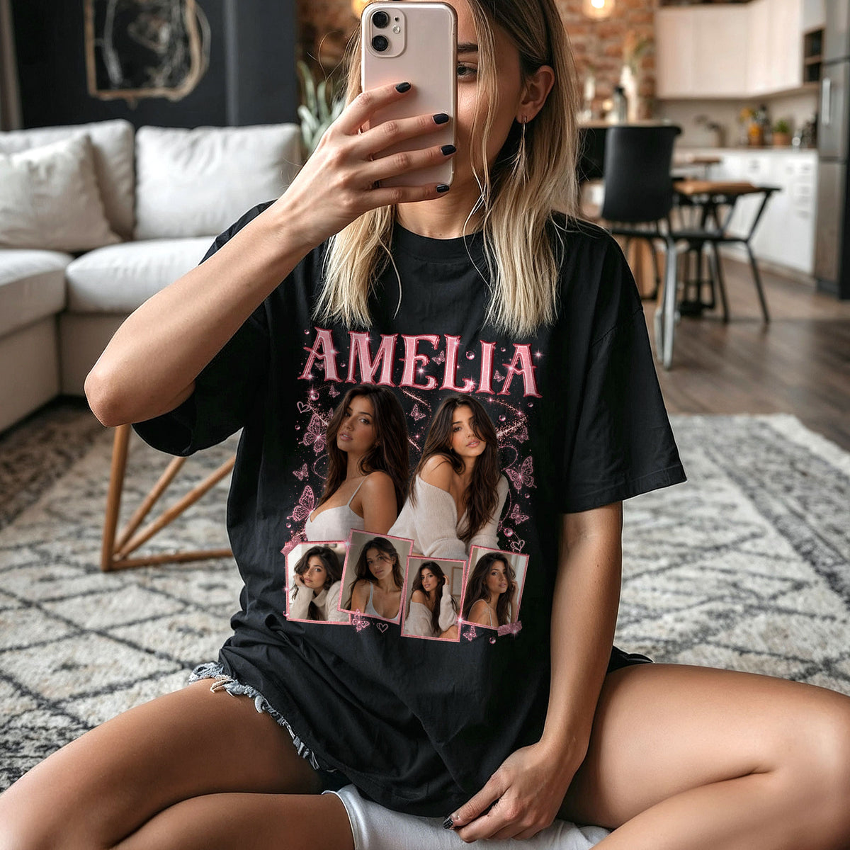 Custom Photo Collage Vintage T Shirt Retro Bootleg Rap Style Custom Name Graphic Tee