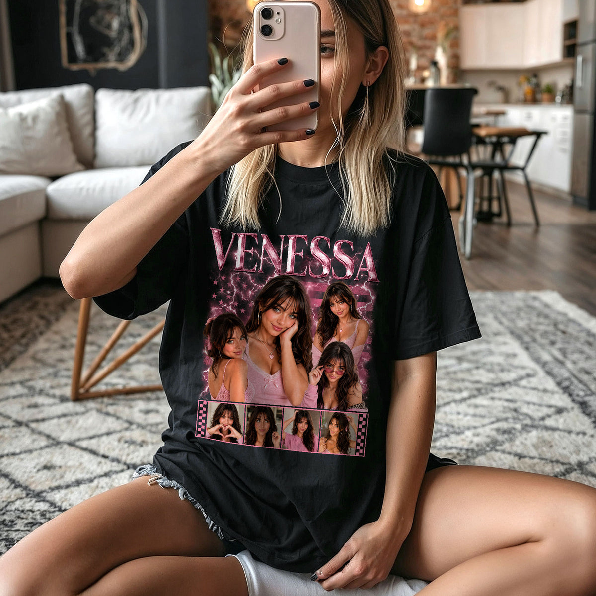 Custom Nostalgic Photo Grid Tee Streetwear Old School Portrait Graphic Apparel Top