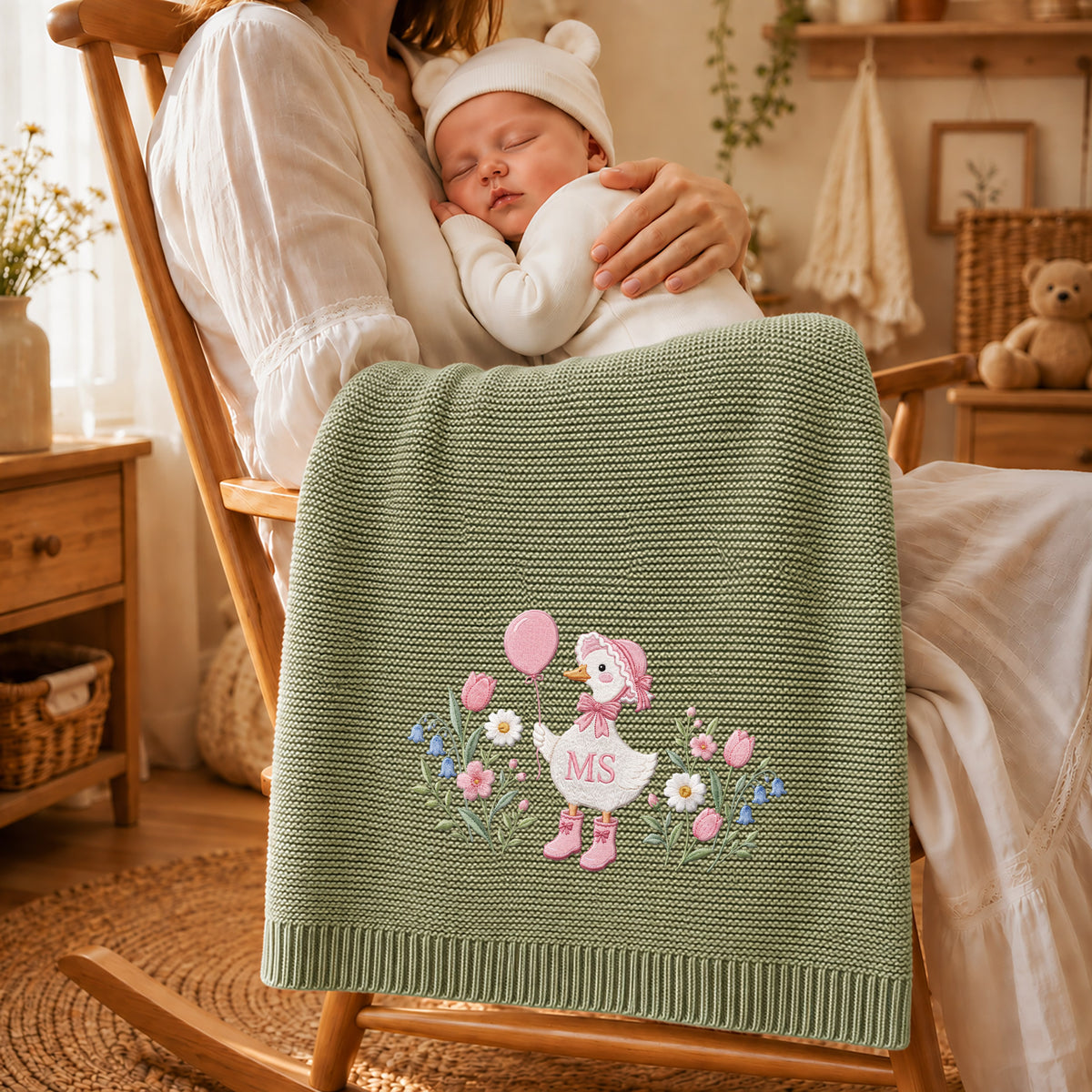 Custom Name Baby Knitted Blanket Goose Balloon Tulips Flowers Warm Infant Swaddle Throw
