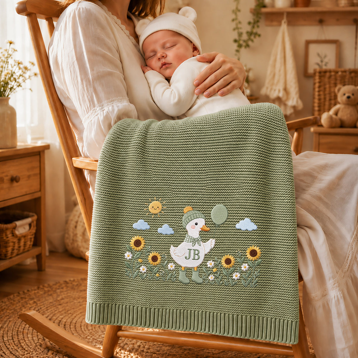 Custom Name Baby Knitted Blanket Duck Sunflowers Balloon Warm Infant Swaddle Sheet Throw