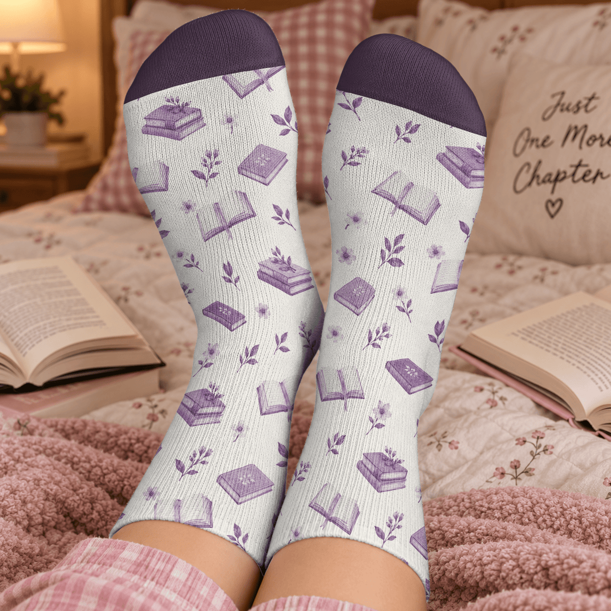 Custom Book Socks with Floral Butterfly, Socks for Women and Men with Style, Christmas Gifts and Book Lovers Gifts for Reading Time, Pallyprints Co.