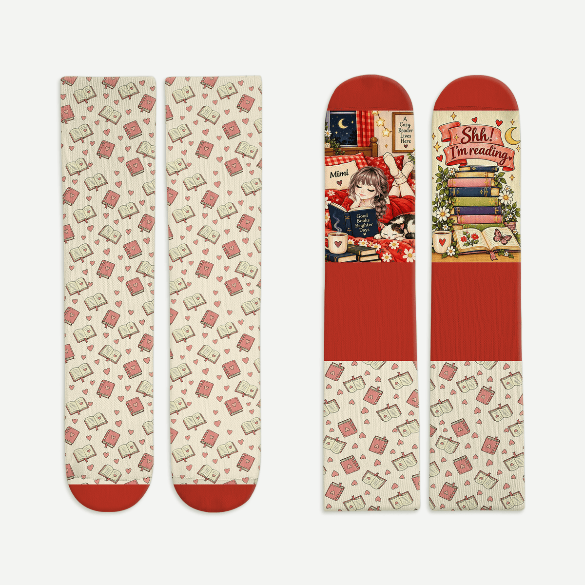 Reader Design Custom Book Socks, Socks for Women and Men with Soft Comfort, Book Lovers Gifts and Christmas Gifts for Reading Time, Pallyprints Co.