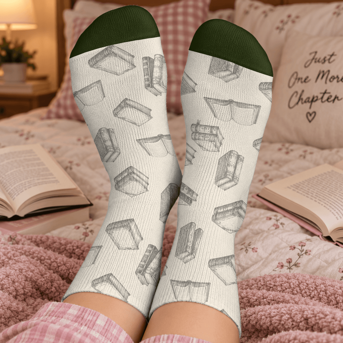 Custom Book Socks with One More Chapter, Socks for Women and Men with Style, Christmas Gifts and Book Lovers Gifts for Avid Readers, Pallyprints Co.