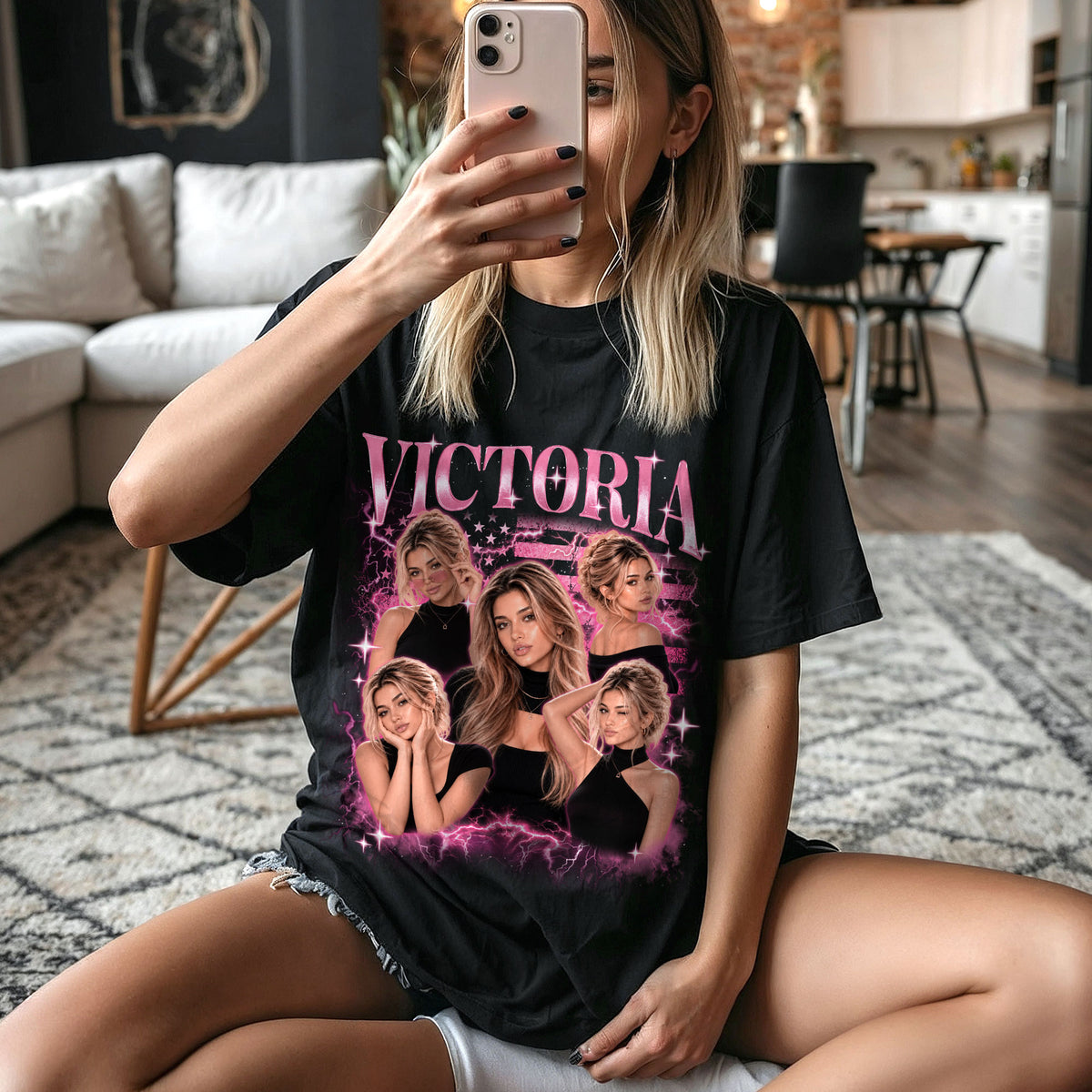 Personalized Vintage Sparkle Custom Photo Graphic Tee Shirt Retro Cotton Apparel