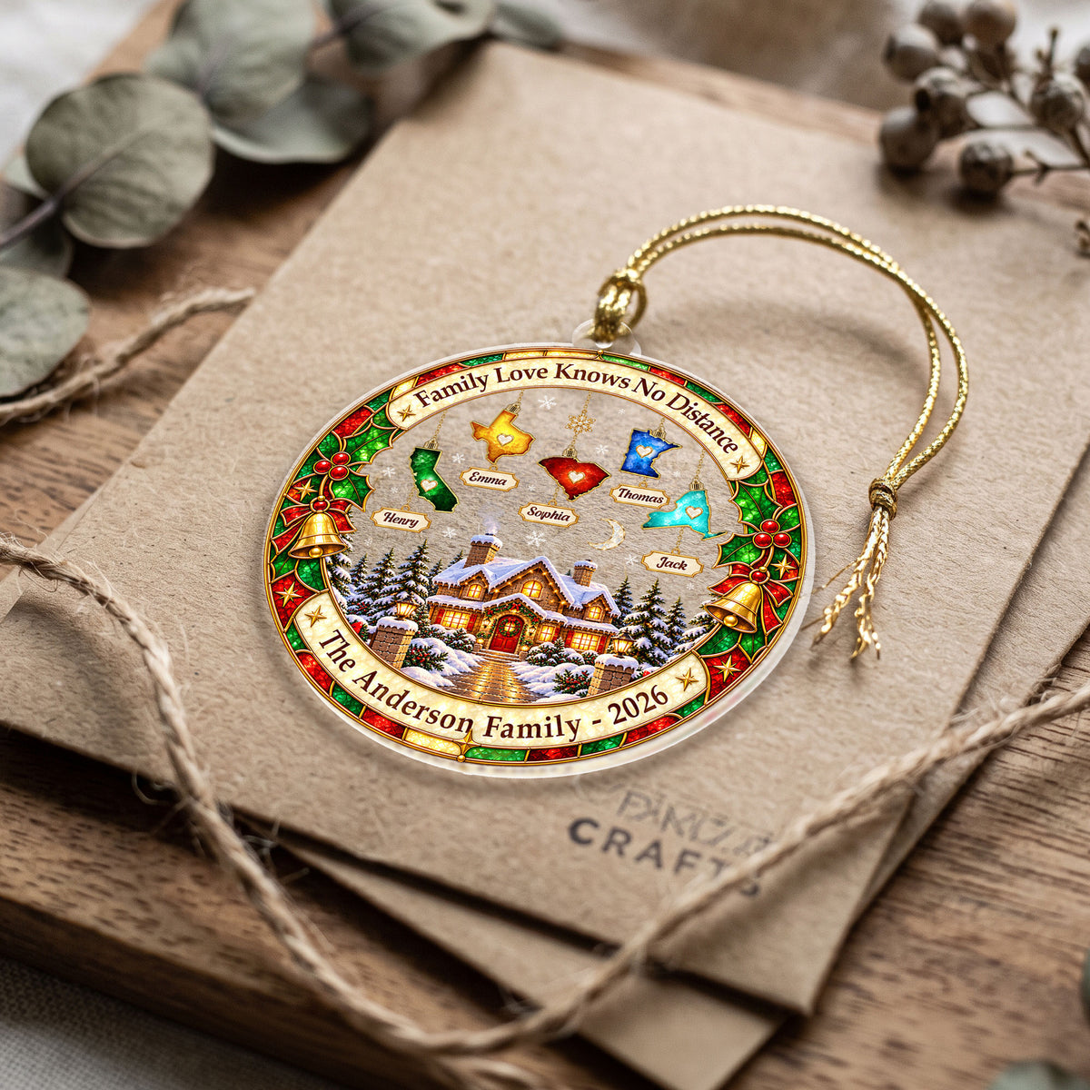Custom Family Ornament Cozy Cabin State to State Acrylic Ornament Christmas Tree Gift