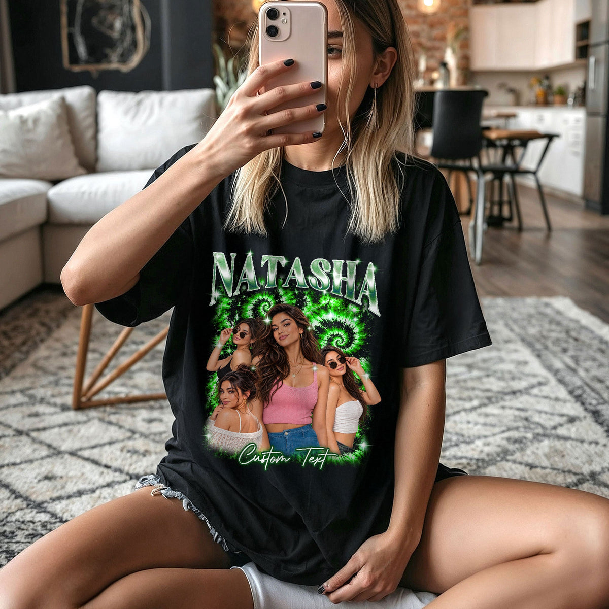 Custom Vintage Photo Collage T Shirt Unisex Spiral Tie Dye Graphic Tee Clothing Top