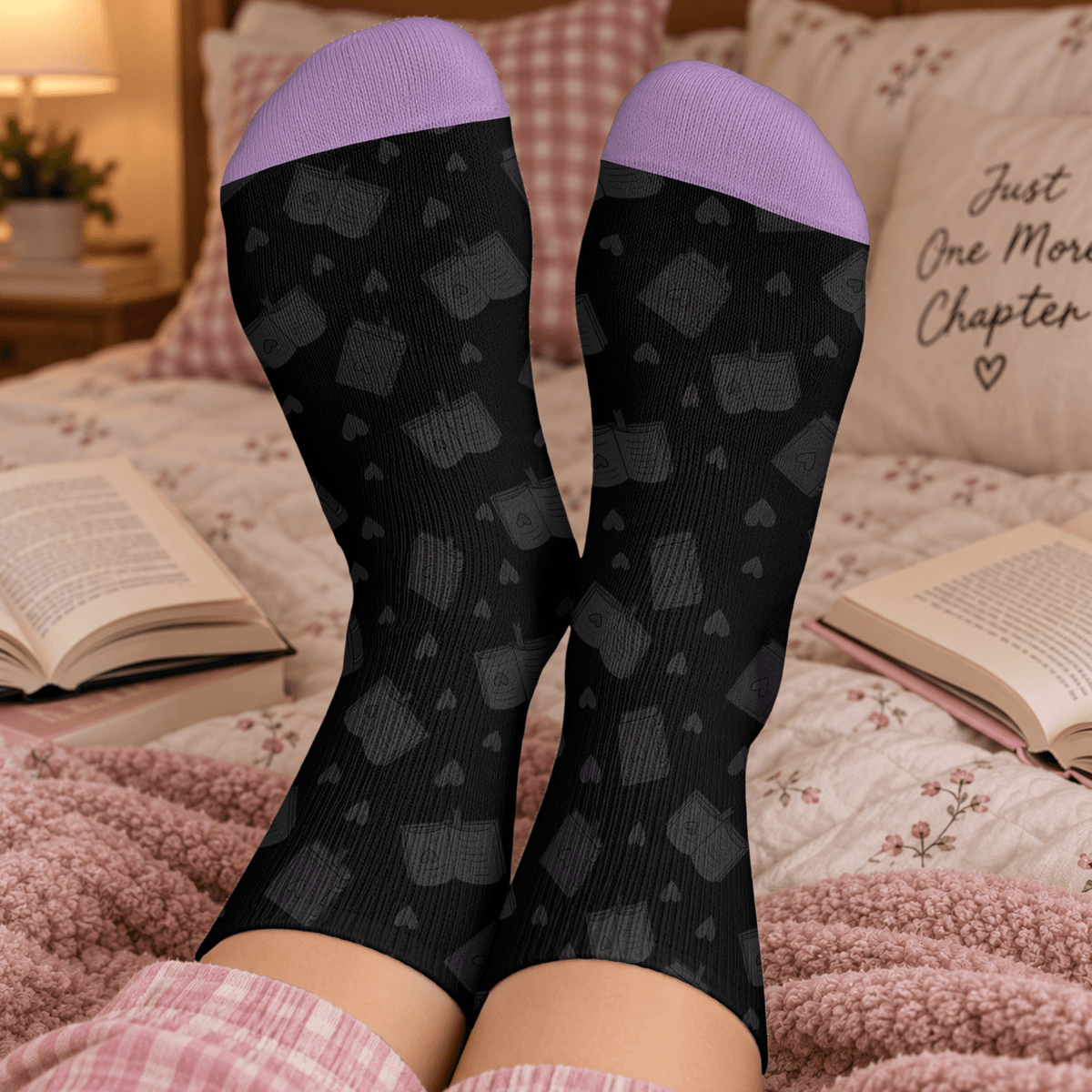 Custom Book Socks with Black Reader Art, Socks for Women and Men with Comfort, Christmas Gifts and Book Lovers Gifts for Reading Time, Pallyprints Co.