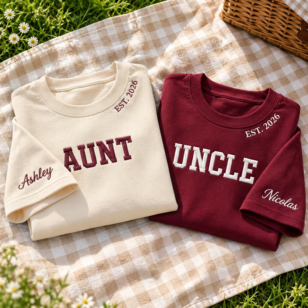 Custom Embroidered Family Shirt Personalized Text Logo Lettering Sleeve Name Tee Top