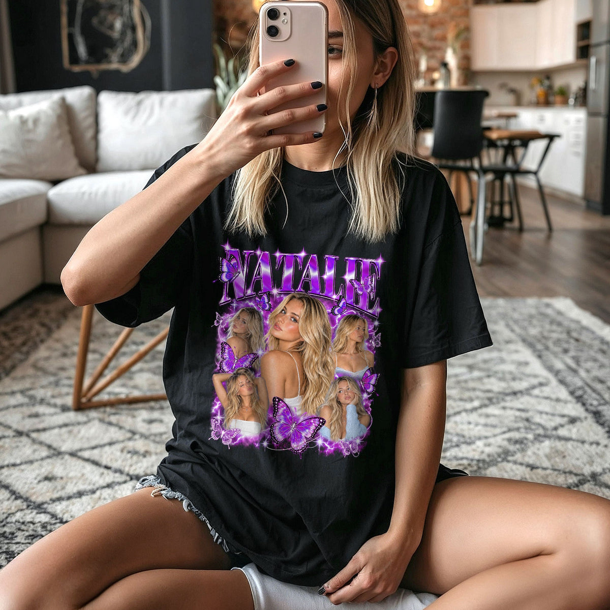 Retro Butterfly Custom T-Shirts with Photos and Name, Personalized Gifts for Women, Customized Tee Shirts with Pictures, Graphic Tee, Pallyprints Co.