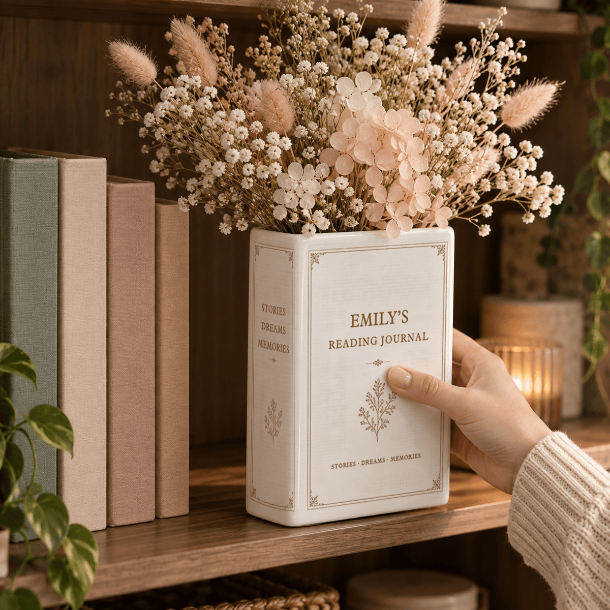 Custom Book Vase Reading Journal Botanical Floral Acrylic Flower Holder Centerpiece