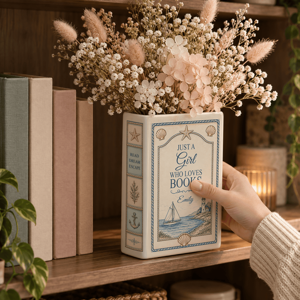 Custom Book Vase Just A Girl Who Loves Books Nautical Floral Flower Holder Centerpiece
