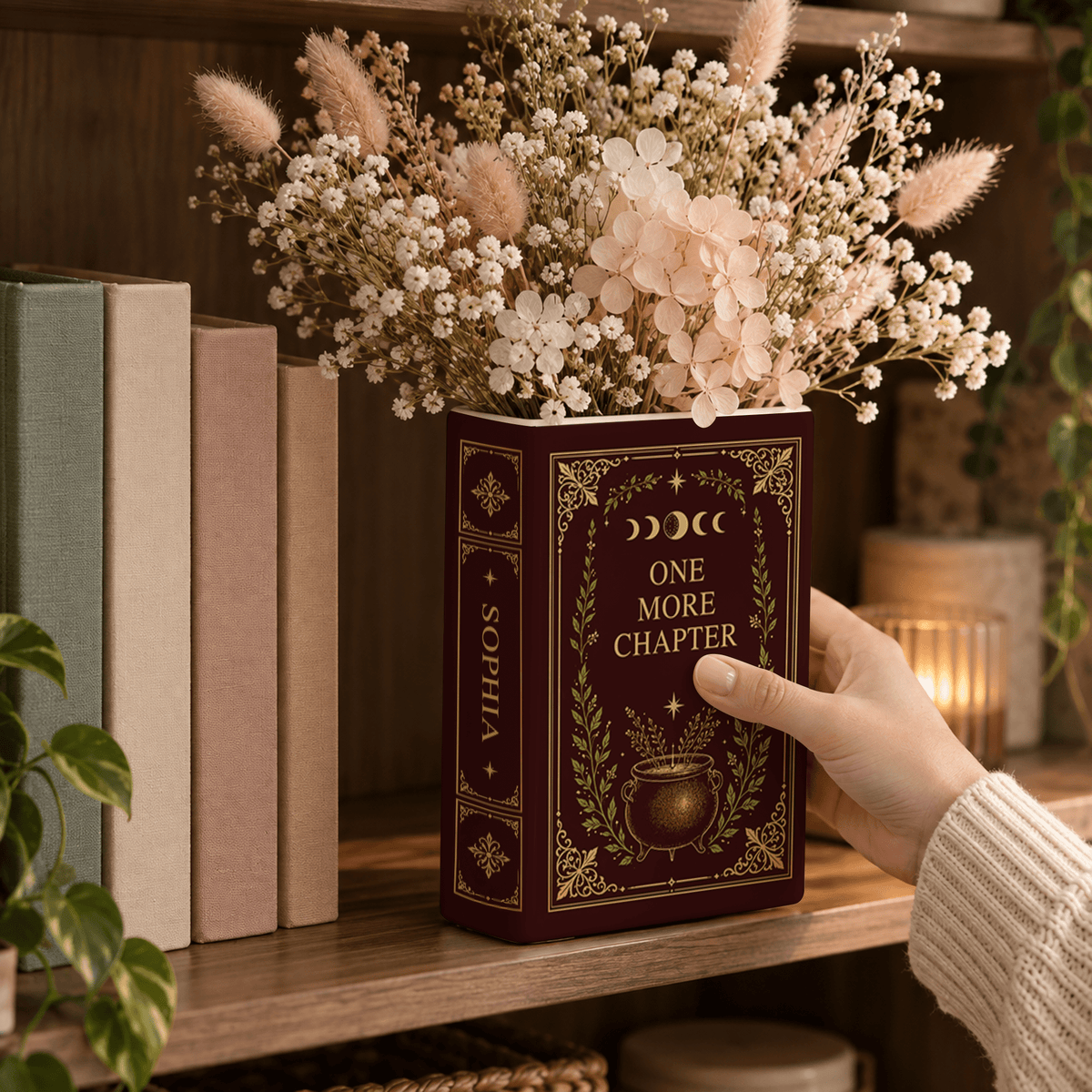 Custom Book Flower Vase One More Chapter Spooky Halloween Floral Bookish Decor Gift