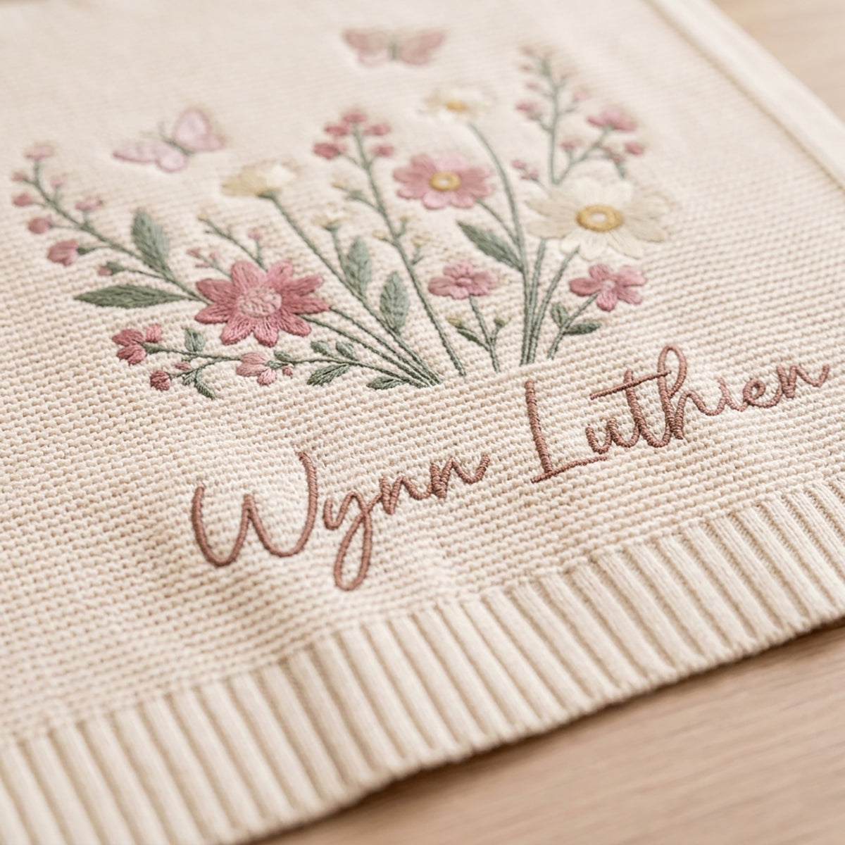 Personalized Embroidered Baby Name Blanket Floral Butterfly Custom Knit Blanket Baby Gift
