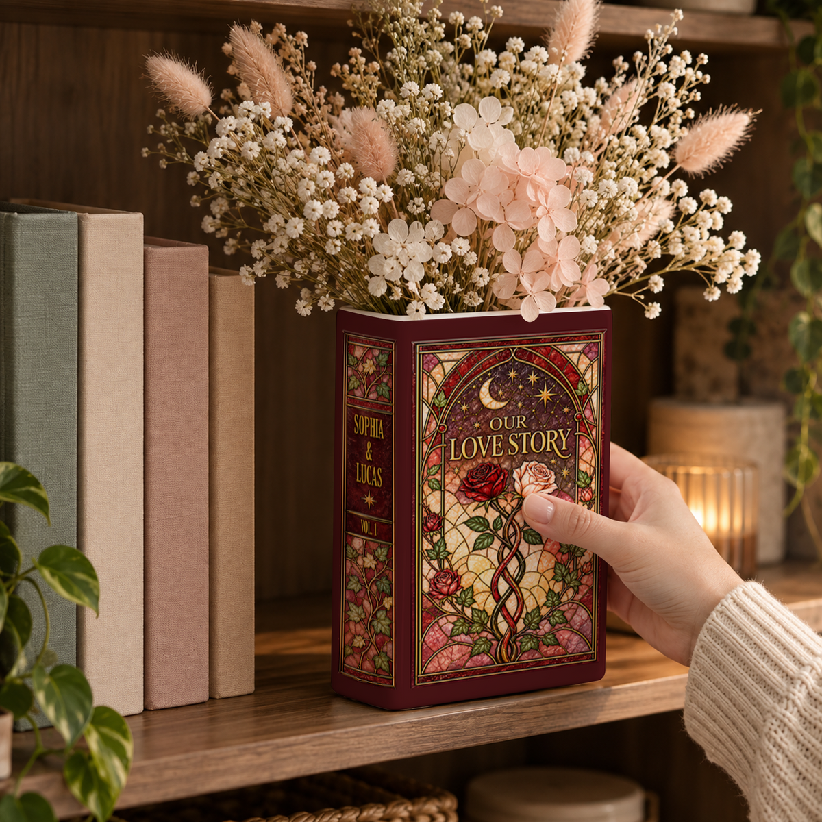Custom Wedding Book Vase Stained Glass Roses Ceramic Flower Tabletop Floral Planter Pot